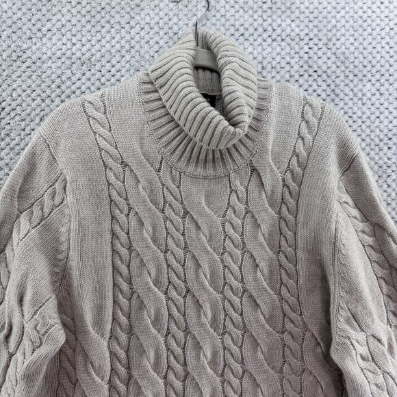 Express Sweater Womens Large Oatmeal Chunky Cable Knit Tunic Length Turtle Neck - Picture 3 of 11